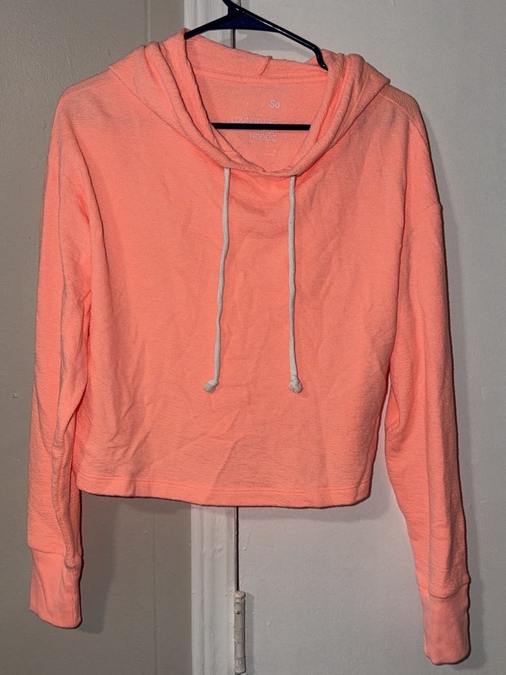 SO Coral Cropped Hoodie with Drawstring